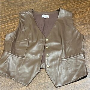 Elegant Brown Vegan Leather Vest with Button Detail